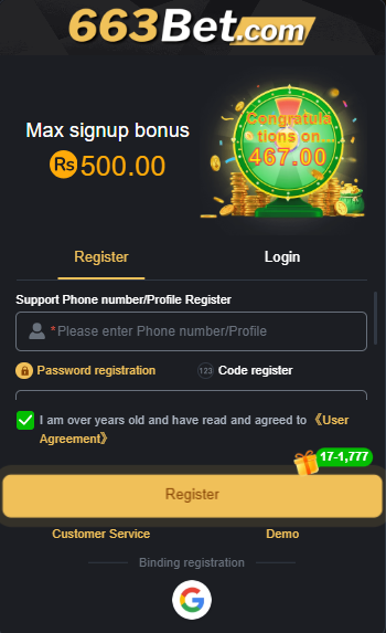 633Bet registration screen with mobile number and signup form